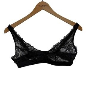 Wacoal Black Floral Lace Sheer Wireless Bralette 835155 Women's USA 36 Romantic
